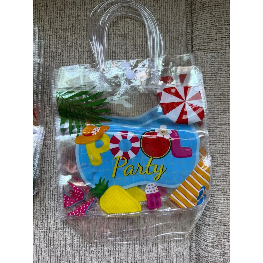 Summer‎ Pool Party Clear PVC Favor Bags Lot of 10 Tropical Beach Theme Reusable